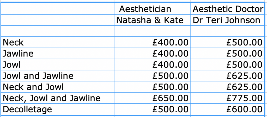 Prices for Ultraformer Jowl Treatment at Cheshire Lasers Middlewich